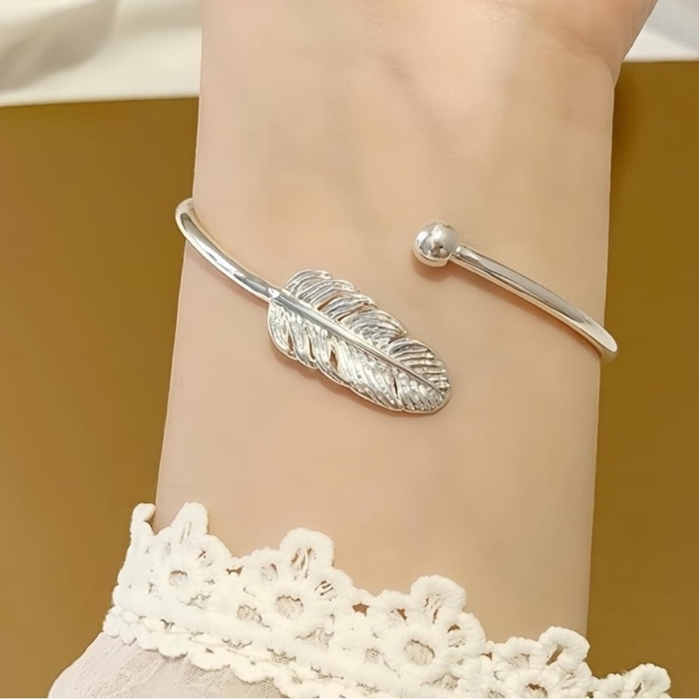 Silver Feather Adjustable Cuff Bracelet